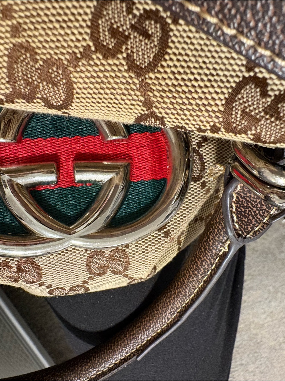 Brown GG Canvas Studded Satchel with Red & Green Web - Picture 12 of 12